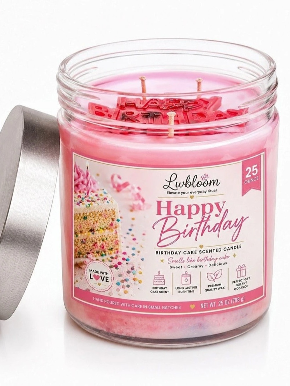 Lwbloom Happy Birthday Cake Scented Candle Pink Birthday Cake Candle 25 NWT